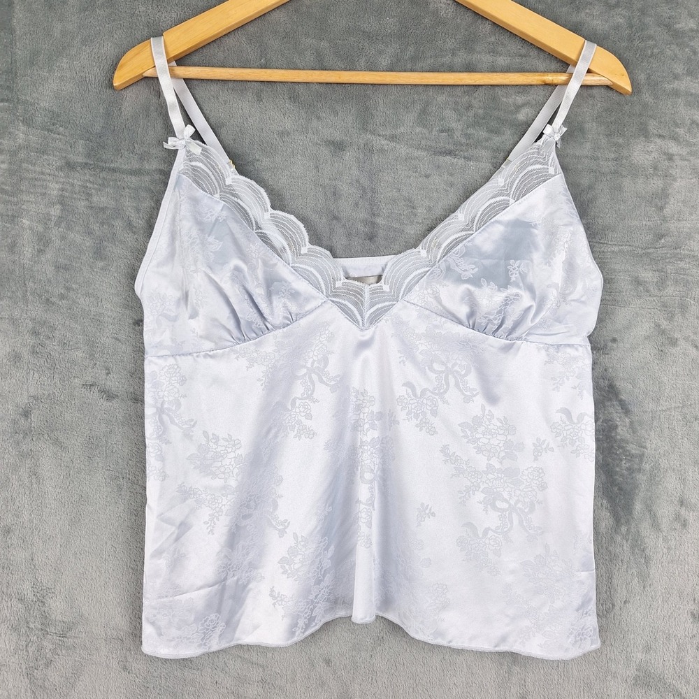 Womens Top XL Blue Fairy Babydoll Y2K Coquette Satin‎ Cami Romantic Floral Lace